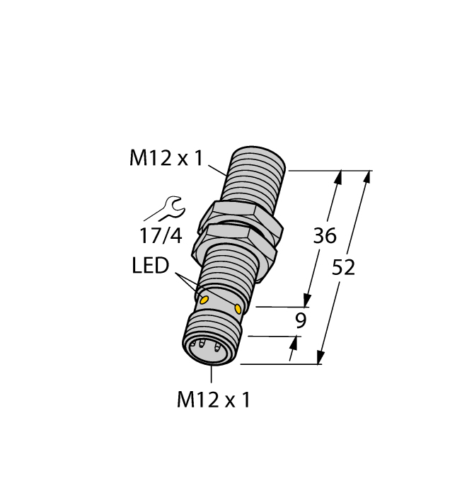 Turck Inductive Proximity Stainless Steel Barrel Sensor; All Metal Sensing; 12mm; Embeddable; 10-30VDC; NO; PNP; Connector - M12